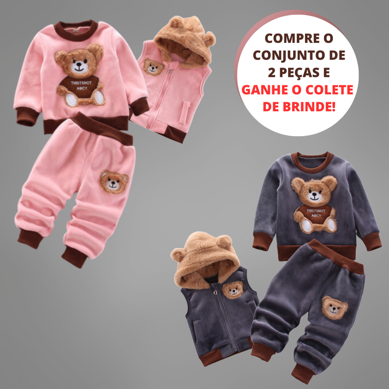 Conjunto Ursinho Baby (Camisa + Calça + BRINDE Colete de Lã)